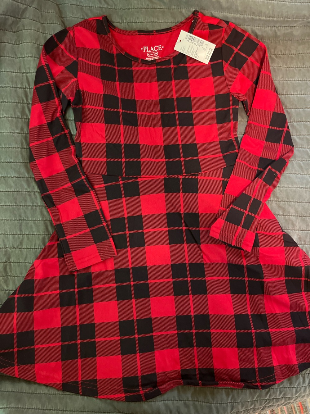 The Children's Place Red and Black Plaid Long-Sleeve Dress